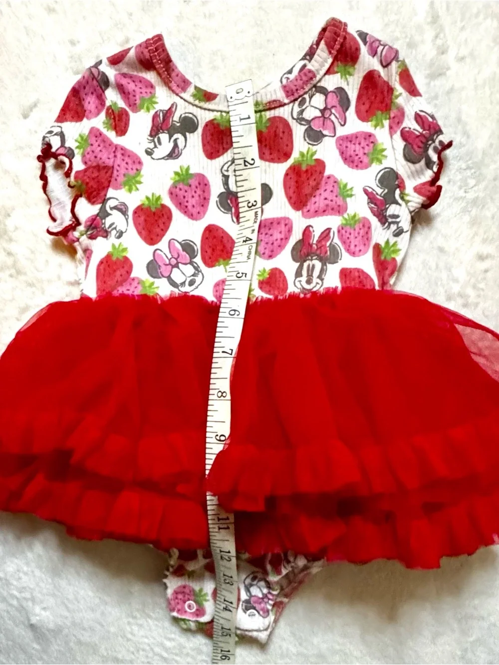 Disney Baby Minnie Mouse Strawberry Red Tulle Tutu 12month Onesie